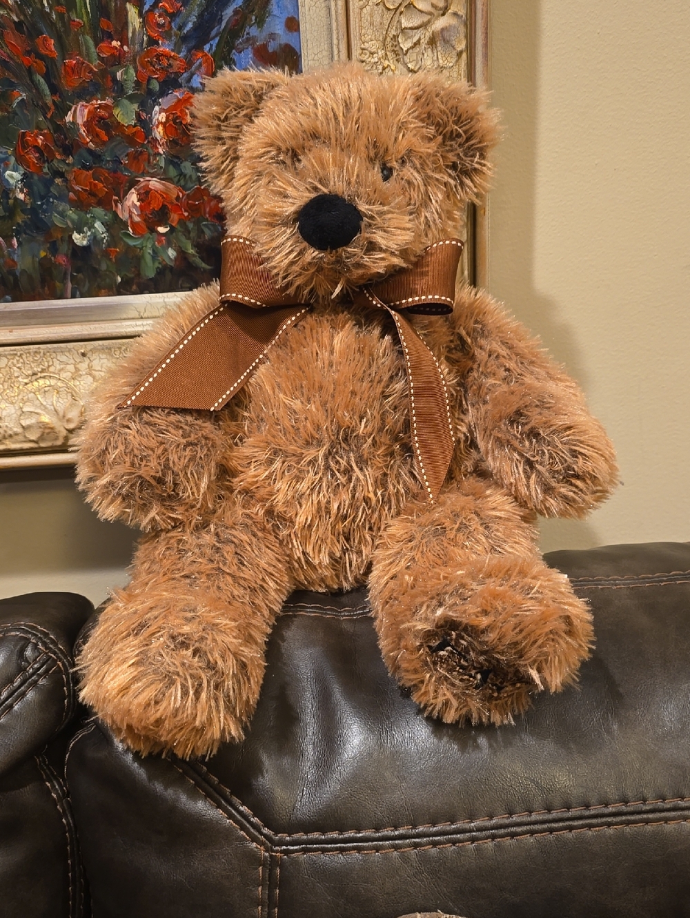 FAO Schwarz Plush Brown Teddy Bear with Brown Ribbon 18 Inches Cuddly